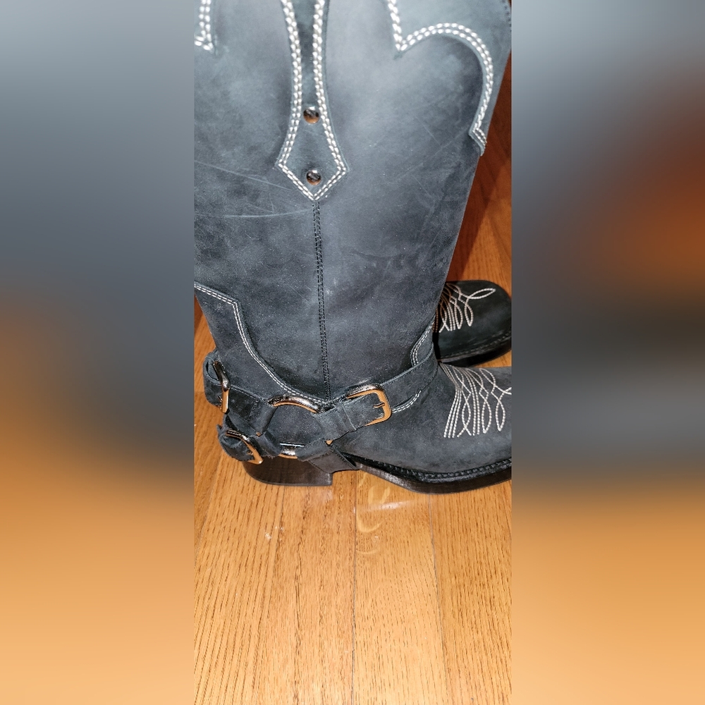 Jeffrey Campbell Black Western Boots with White Embroidery - Picture 5 of 9